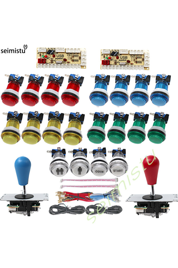 مجموعة ألعاب أركيد LED ثنائية اللاعبين 2P-DIY MIX، مزودة بإضاءة LED، أزرار ضغط، عصا تحكم أمريكية، وحدة تشفير USB