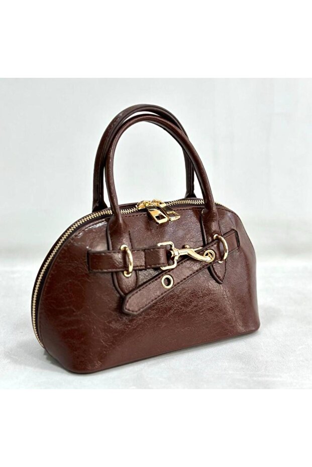 Ezzybliss Women's Bitter Brown Patent Leather New Season Small Size Shoulder Bag with Handle Strap