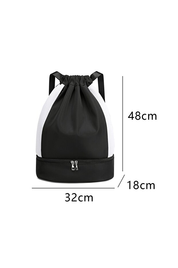Drawstring Backpack, Cozevdnt, PU, Black - 2