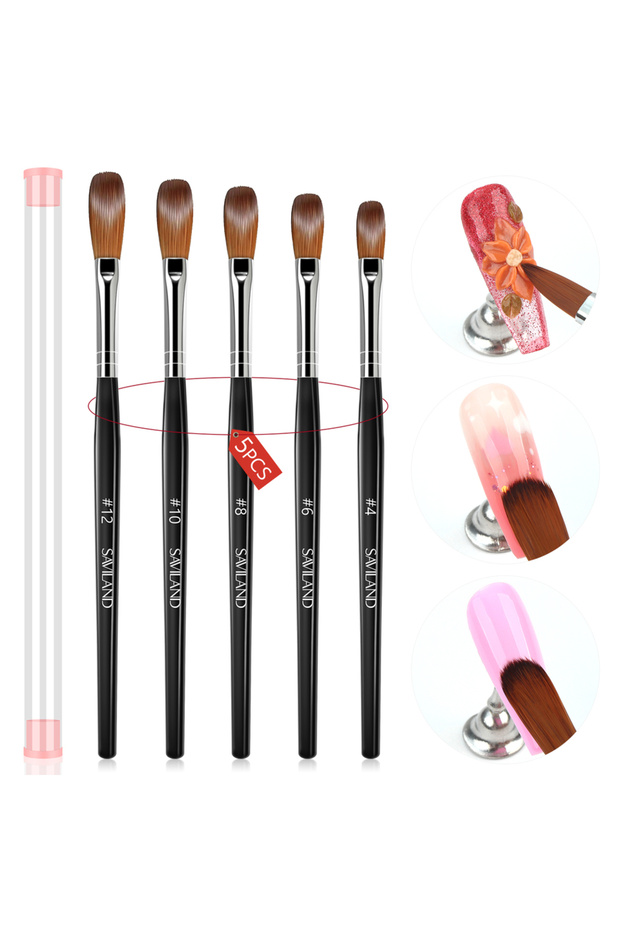 - SAVILAND 5 Pcs Kolinsky Acrylic Nail Brush Set Sizes 4 6 8 10 12 for Acrylic Application and 3D N.