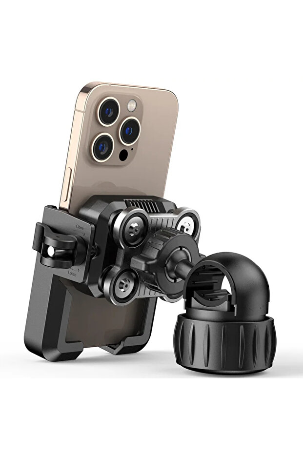 black Universal Motorcycle Bike Phone Holder with Vibration Dampener, Adjustable Handlebar Mount for