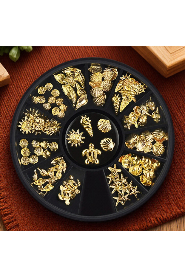 Gold Fashion Nail Art Ocean Theme 3D Metal Decorations Starfish Shell Turtle DIY UV Nail Tools for B