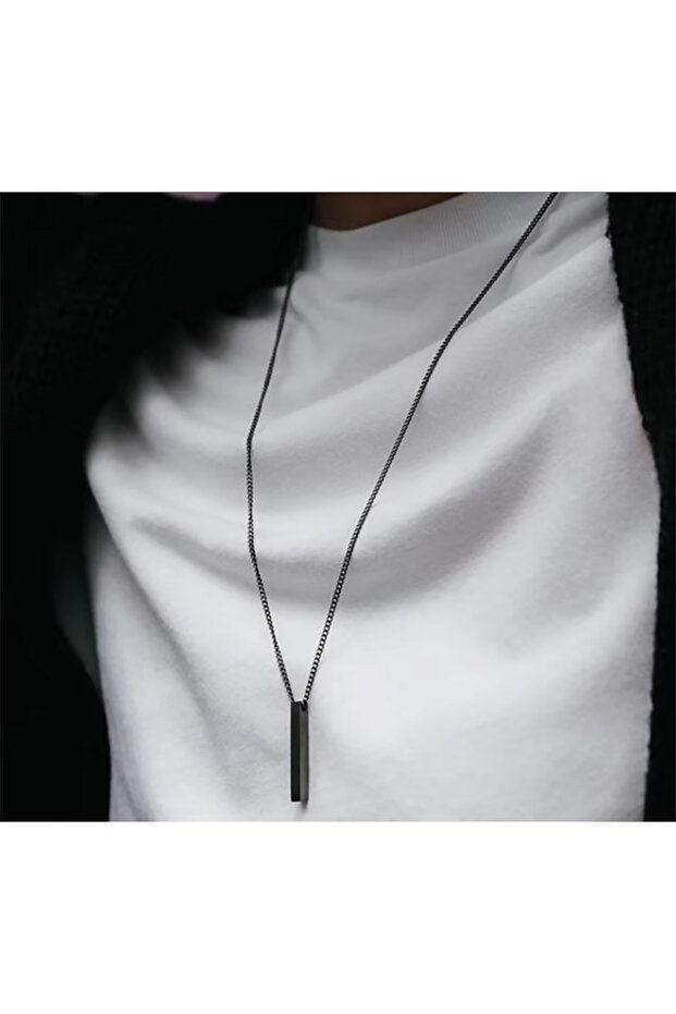 Other Black Zinc Plated Simple personality mirror rectangular stereo necklace stereo bar men and gir