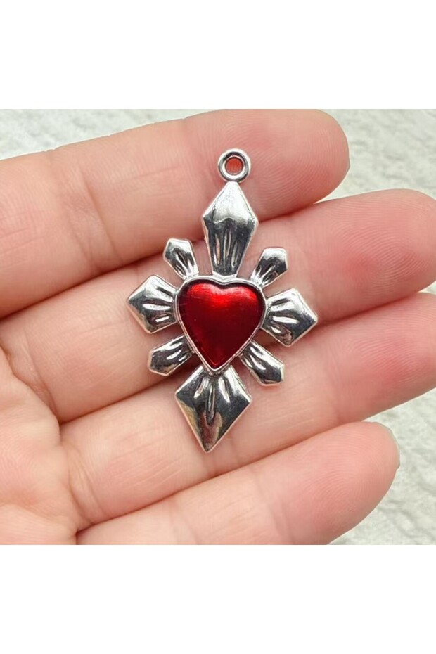 Antique Bronze Plated 10pcs Fashion Red Heart Enamel Charms Gothic Pendants For Making Handmade DIY