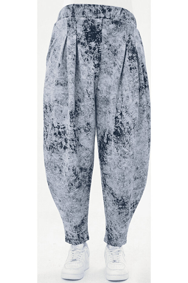 Women's Stretch Fabric 2 Thread High Waist Stylish Design Patterned Baggy Trousers