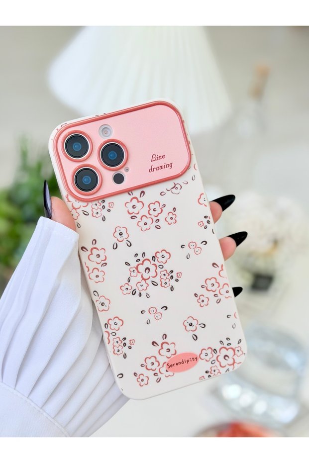 iPhone 14 Promax Compatible Plated Camera Print Mini Floral Design Patterned Case
