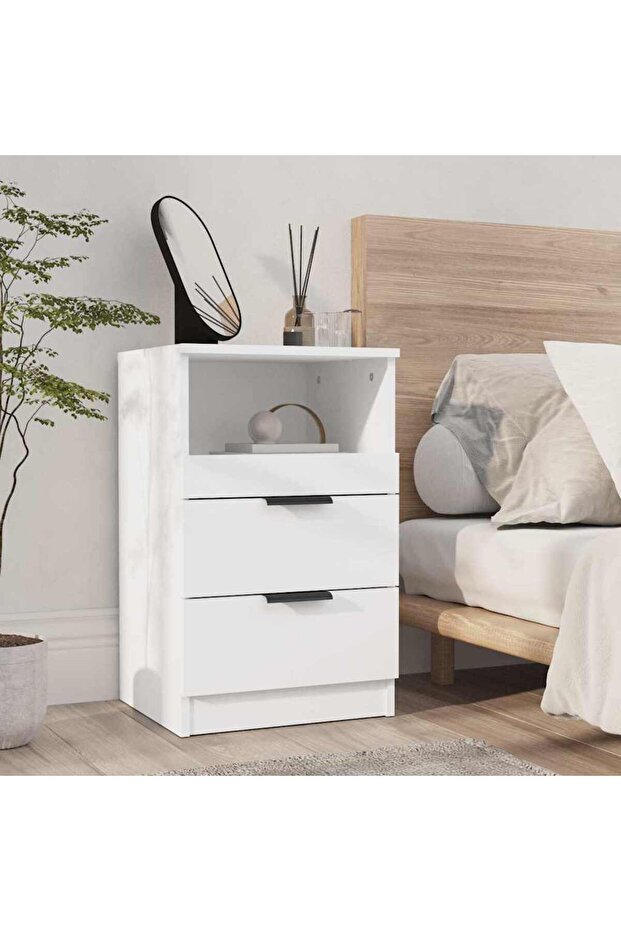 Bedside Cabinet White Engineered Wood