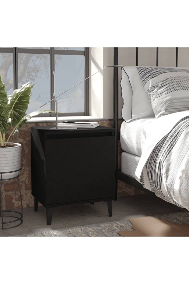 Bed Cabinets with Metal Legs Black 40x30x50 cm