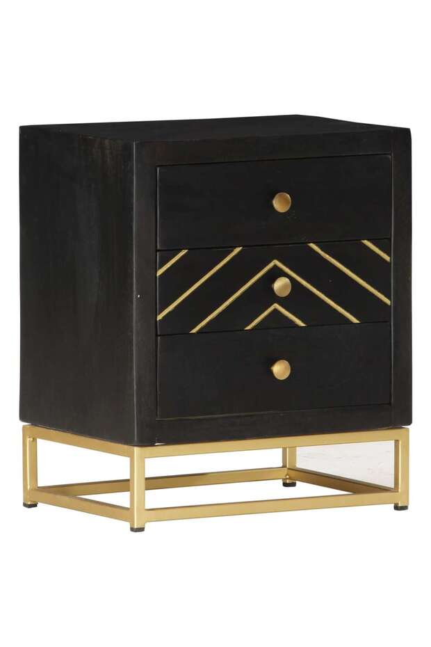 Bedside Cabinet Black and Gold 40x30x50 cm Solid Mango Wood