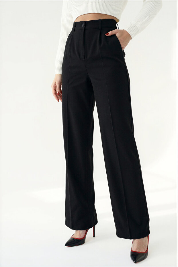 Women's Black Oversized Original Cut Palazzo Pants – Wide Leg Comfortable Design
