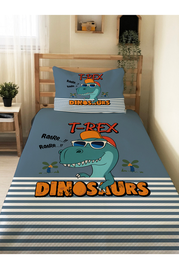 T-Rex Dinosaur Patterned Children's Pike Set with Glasses - 160X230 cm Pike 50X70 cm Pillowcase
