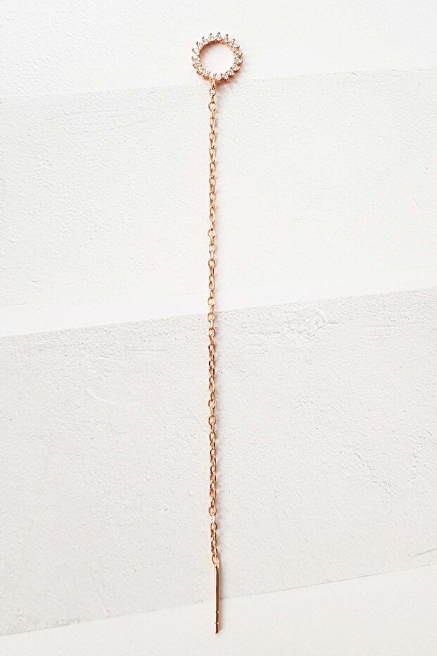 Circle Long Chain Earrings - 925 Sterling Silver