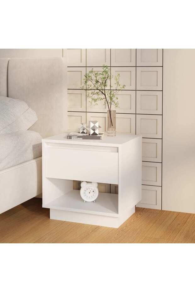 Bedside Cabinet White 45x34x44 cm Engineered Wood