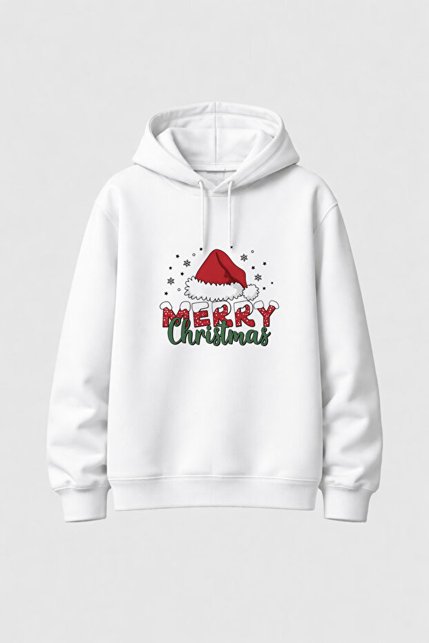 2026 New Year Santa Claus Christmas Printed White Hooded Sweatshirt