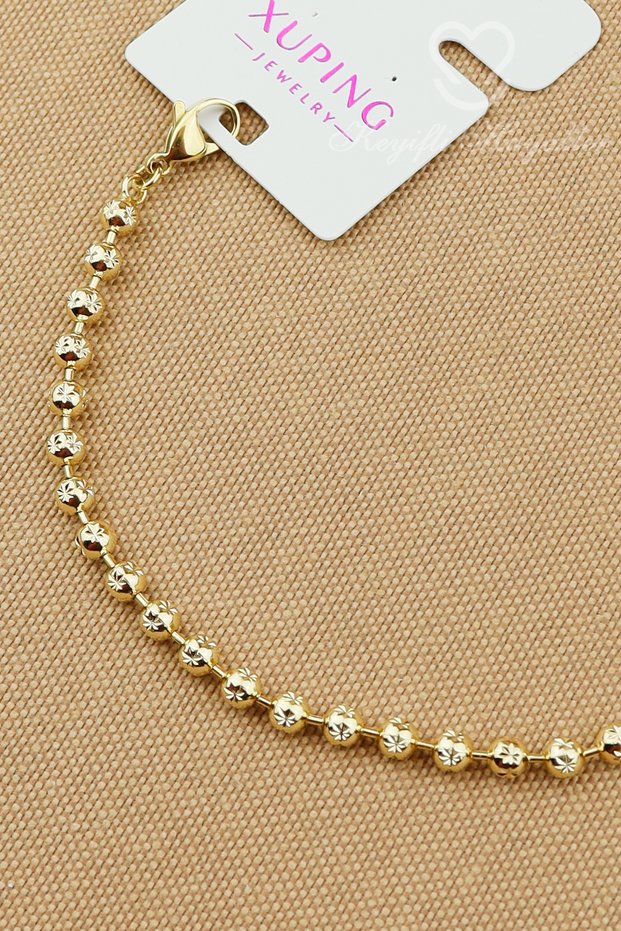 Xuping Bracelet - Vip Xuping 4mm Cut Flower Gold Dorica Beaded Chain Bracelet 17+3cm
