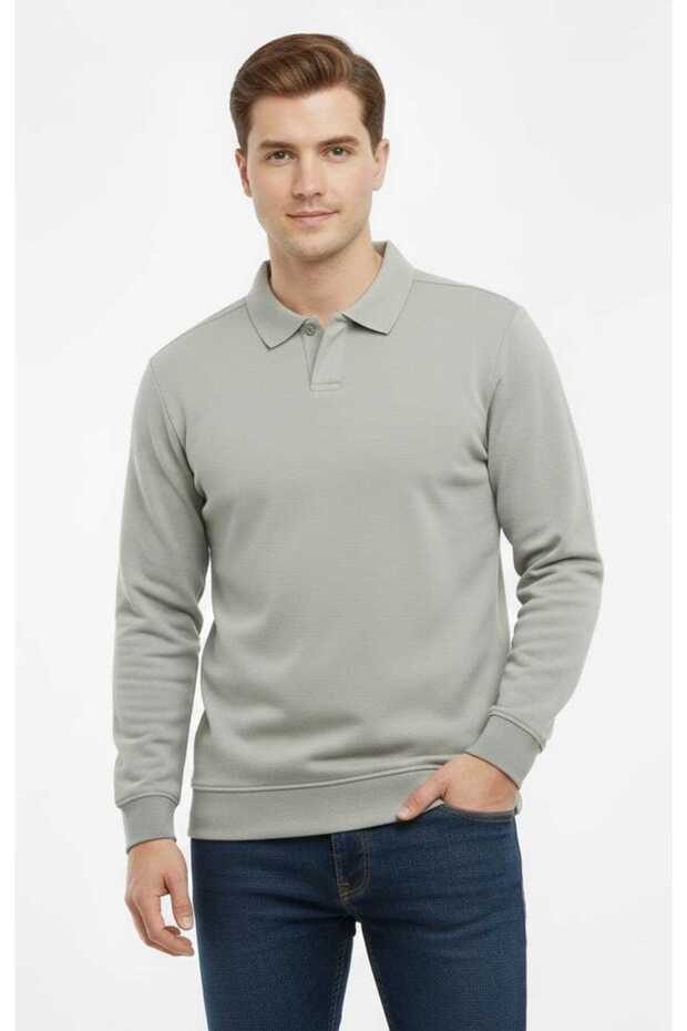 Polo Neck 100% Cotton Steel Knitted Swaetshi̇rt