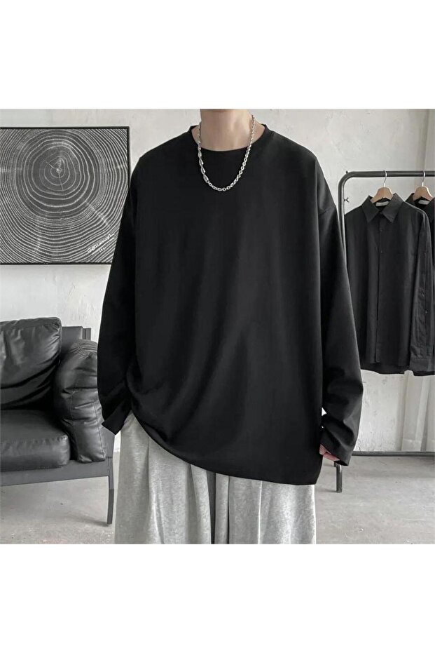 Plain Black Thin Fabric Oversize (Unisex) Long Sleeve the Solo