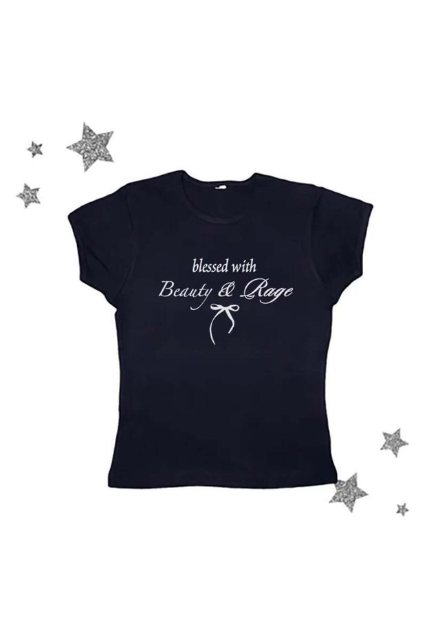 Black Blessed With Beauty & Rage Short Sleeve Crop