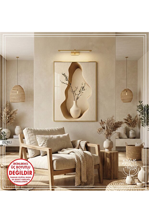 Tablomtr Ecru - Dijital Baskılı Gold Metal Çerçeveli Gerçek Camlı Tekli Dekoratif Tablo