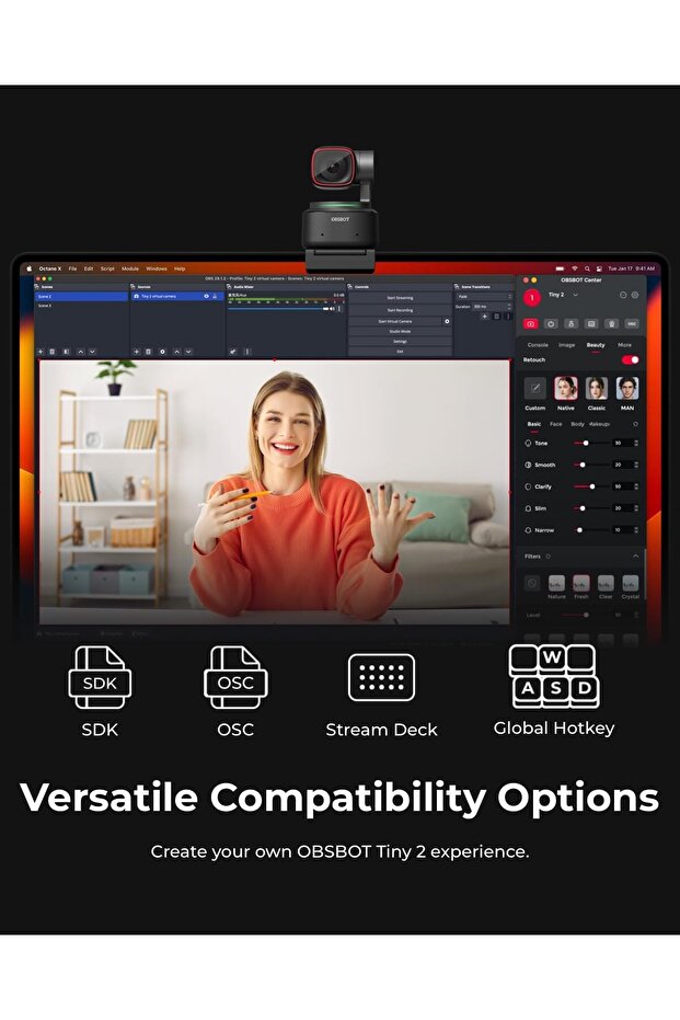 كاميرا ويب صغيرة بدقة 4K مع تتبع الذكاء الاصطناعي، والتحكم الصوتي، والتحكم بالإيماءات، والتركيز التلقائي، والبث المباشر. - 6