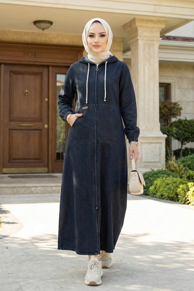 Women's Hooded, Pocketed and Zip-Up Denim Black Jean Jacket