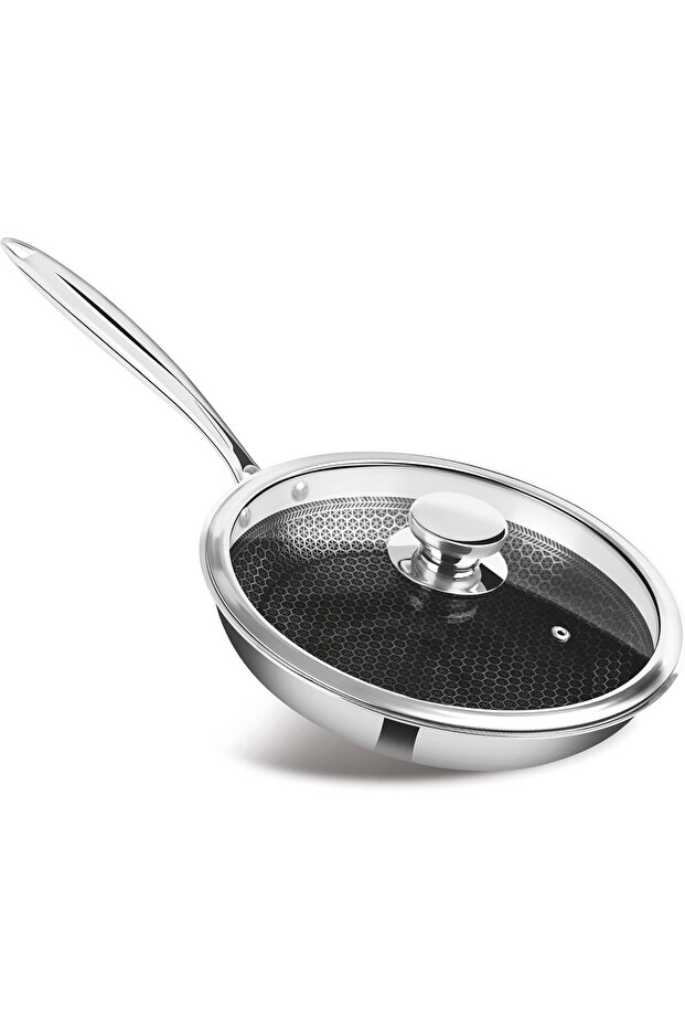 Triply Hexa Tech Induction Stainless Steel Fry Pan with Glass Lid, 24 cm
