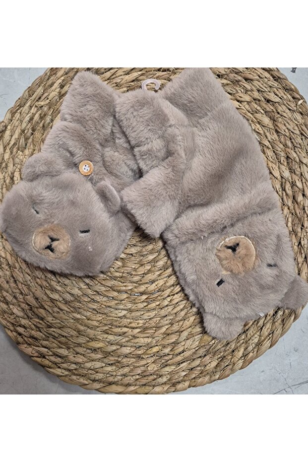 Cute Panda Fur Inside Fingerless Plush Gloves with Openable and Closeable Cover