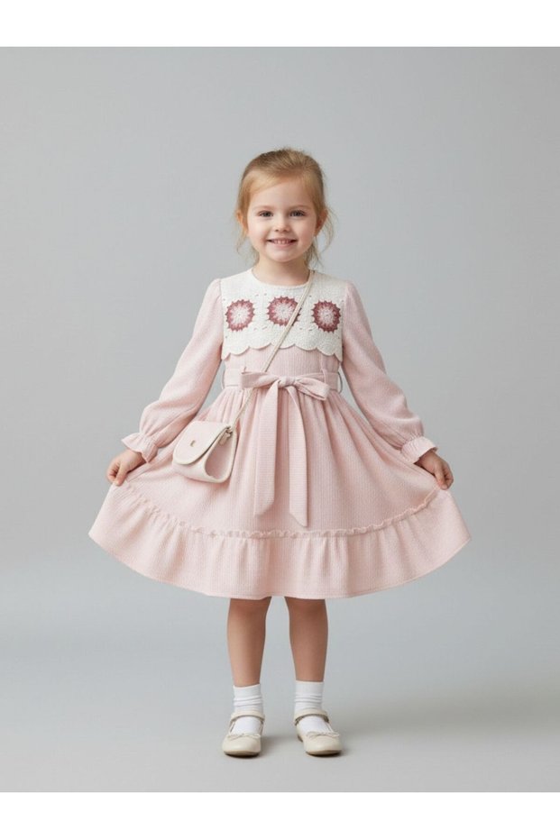 Motifli Süzene Bürümcük Girl's Dress
