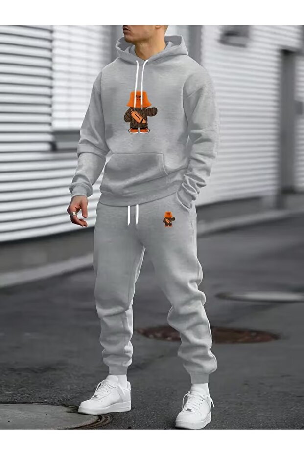 Men's Geometric Bottom Top Set Fashion Print Design Trend Hooded Sweatshirt