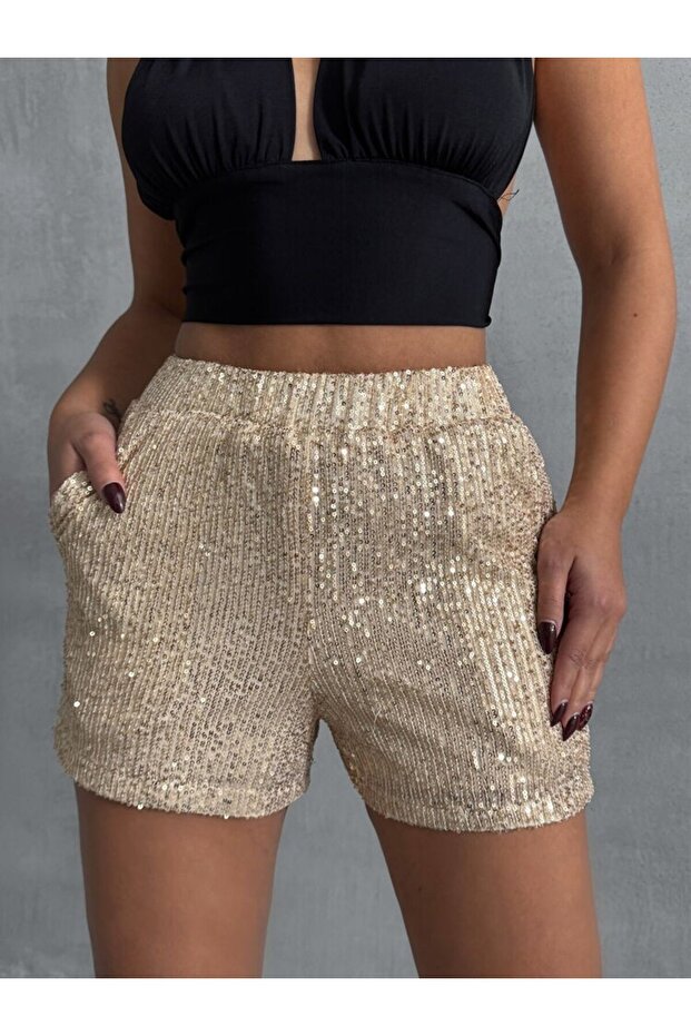 Cepli Siyah Payetli Şort - 5