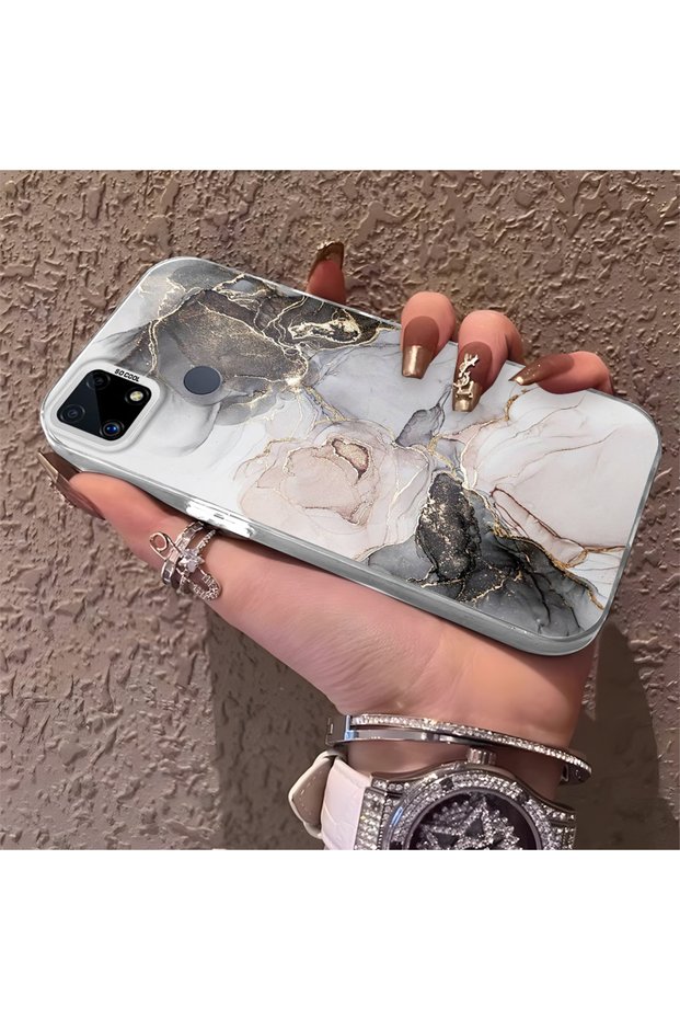Realme C15 Compatible Phone Case Camera Protection Hard Back Anti Fall Stone Texture