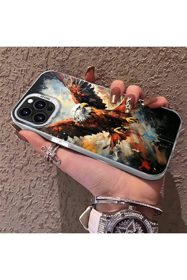 حافظة متوافقة مع هاتف iPhone 15 Pro Max، حافظة هاتف صلبة مضادة للسقوط، نمط النسر - 2