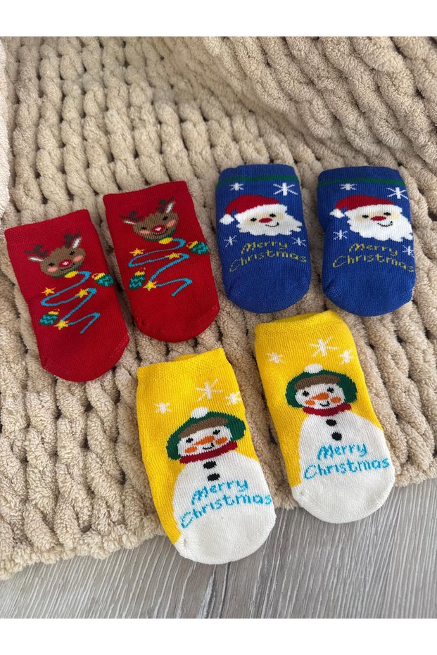3 Pairs of Winter Thick Terry Christmas Themed Santa Claus Newborn Baby Kids Socks