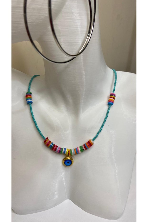 Blue Fimo and Bead Necklace