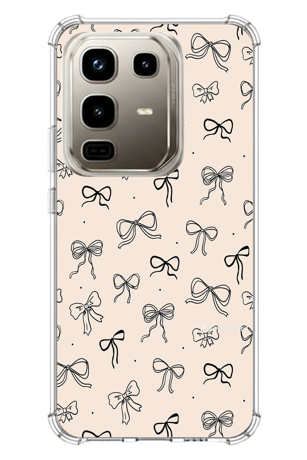 حافظة سيليكون متوافقة مع هاتف Infinix Note 50 PRO متوافقة مع نمط الفيونكة السوداء اللون الكريمي مطبوع - 1