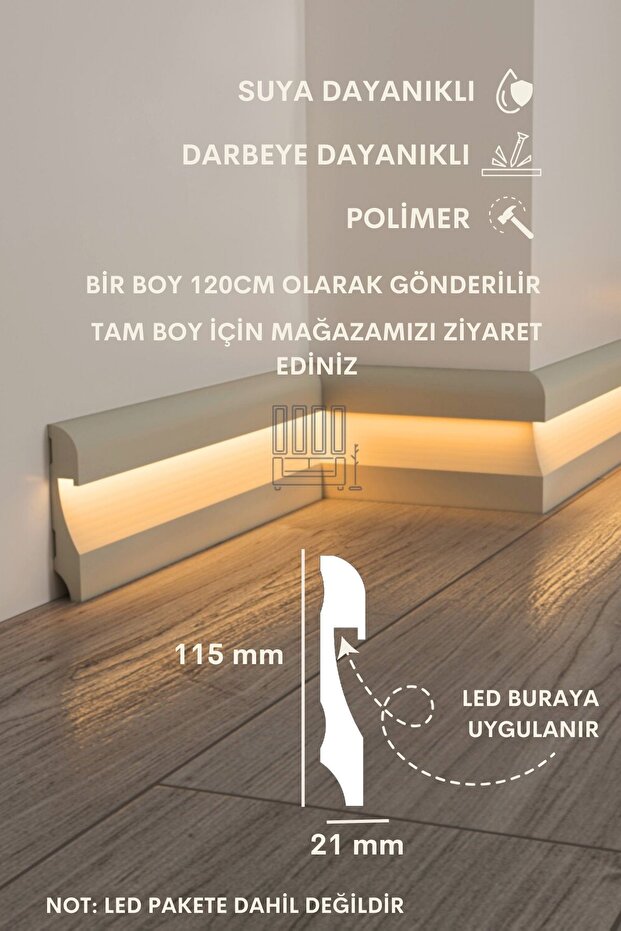Evime Decor 11 cm Ledli Süpürgelik, Vizon Polimer Bir Boy 120 cm ...