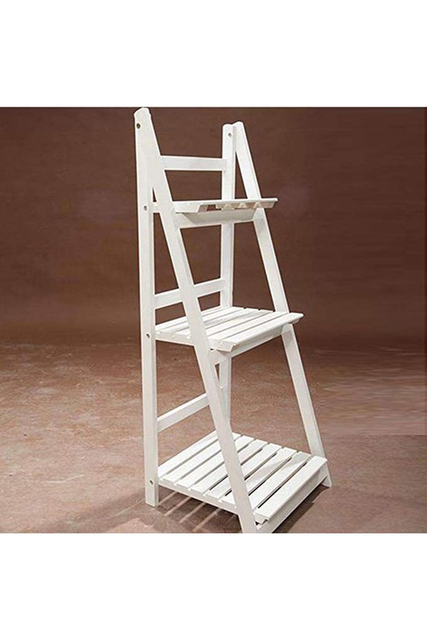 OneDcor Natural Wooden Flower Pot 3 Tier Folding Plant Stand Shelves Garden Wood Rack Flowers Stand