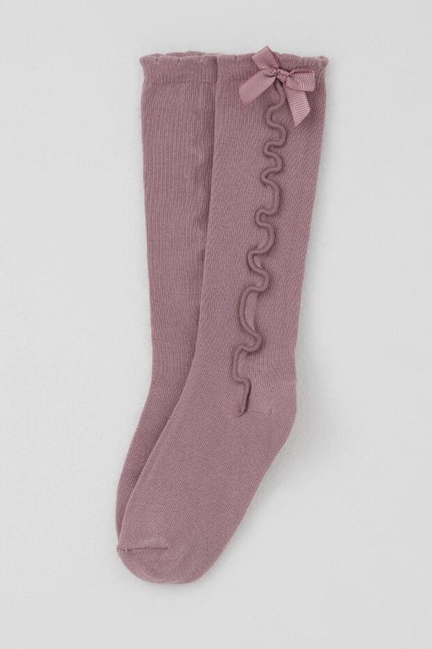 Girl's Golf Socks with Ankle Part and Bow Accessory, Ages 1-8, Dusty Rose