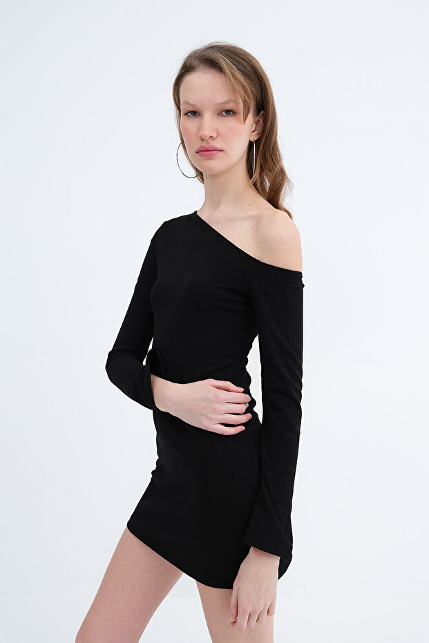 Uzun Kollu Mini Elbise E18018 - 4