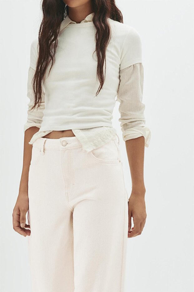 Yüksek bel geniş paça jean - 3
