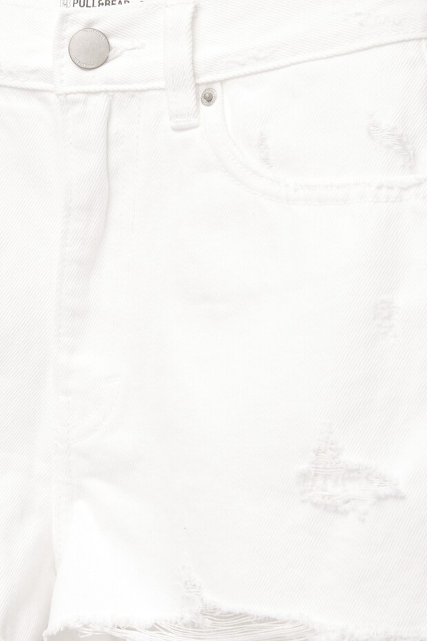 Yırtık detaylı denim şort - 8
