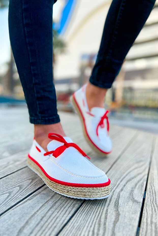 Ch311 - Espadrille Men's Shoes White/Red