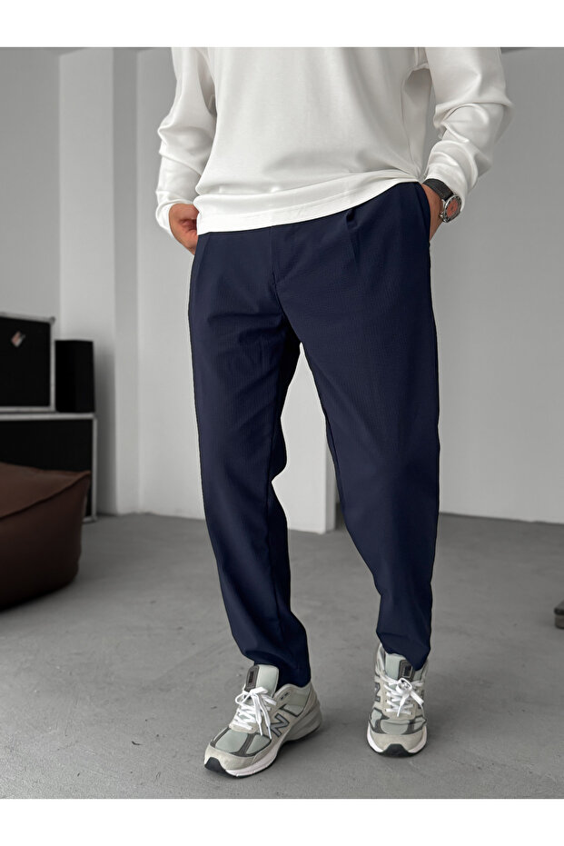 Lacivert Gofre Basic Pileli Pantolon C-6142 - 1