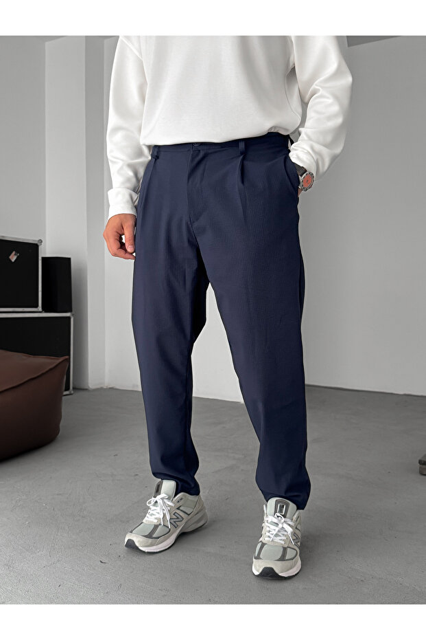 Lacivert Gofre Basic Pileli Pantolon C-6142 - 2