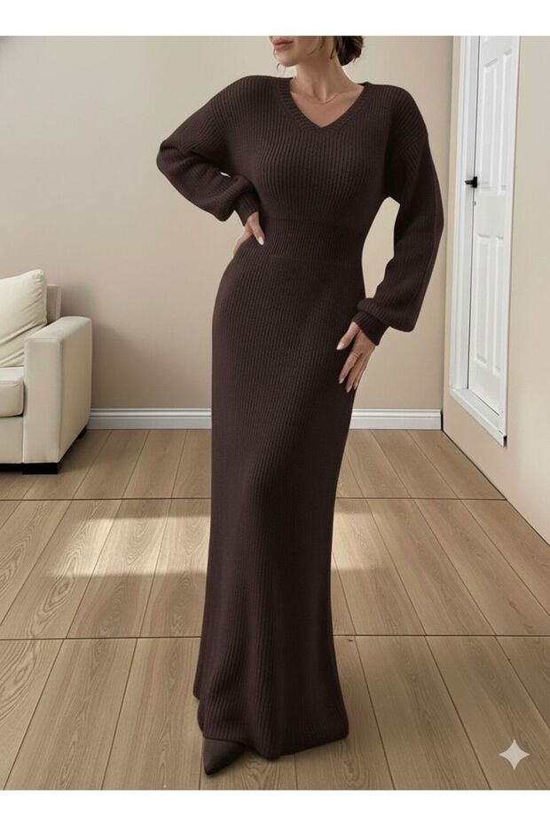 triko elbise v yaka - 2