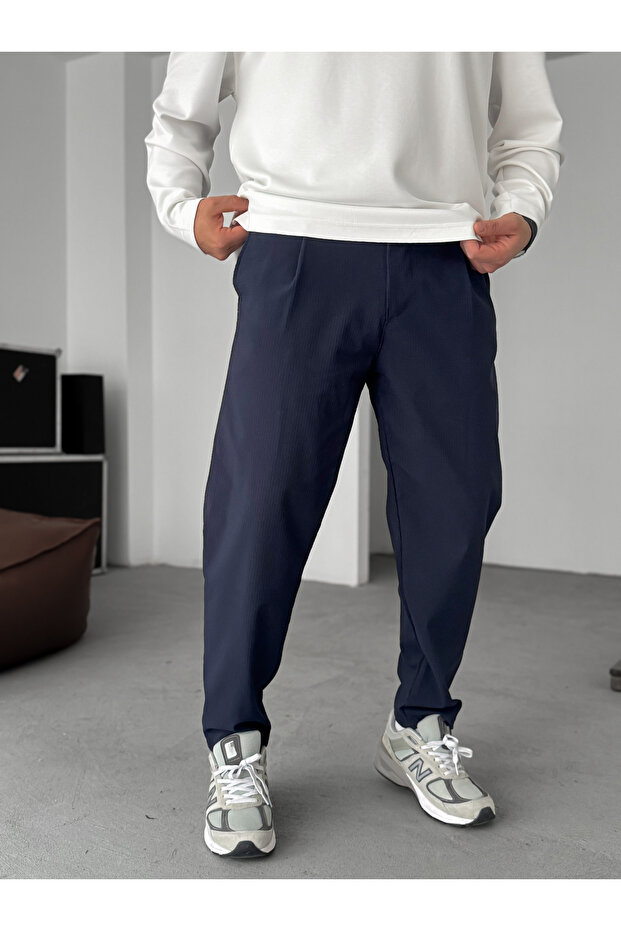 Lacivert Gofre Basic Pileli Pantolon C-6142 - 3