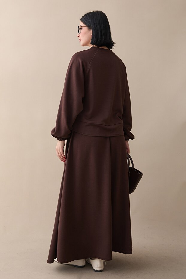 Basic Biyeli Etekli Modal Takım Acı Kahve - 4