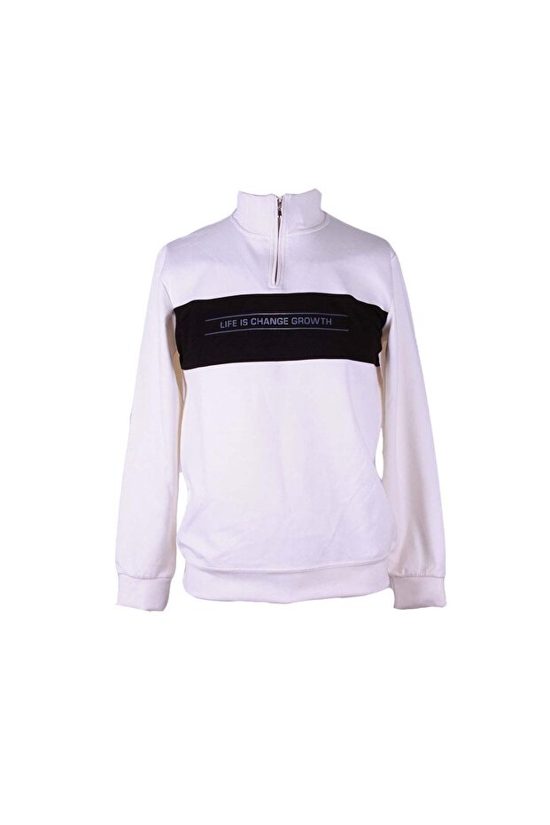 Partial Half-Zip White Men's Sweatshirt 227