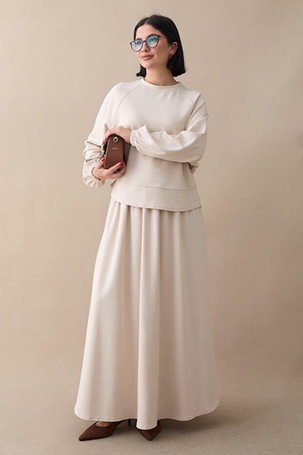 Basic Biyeli Etekli Modal Takım Bej - 5