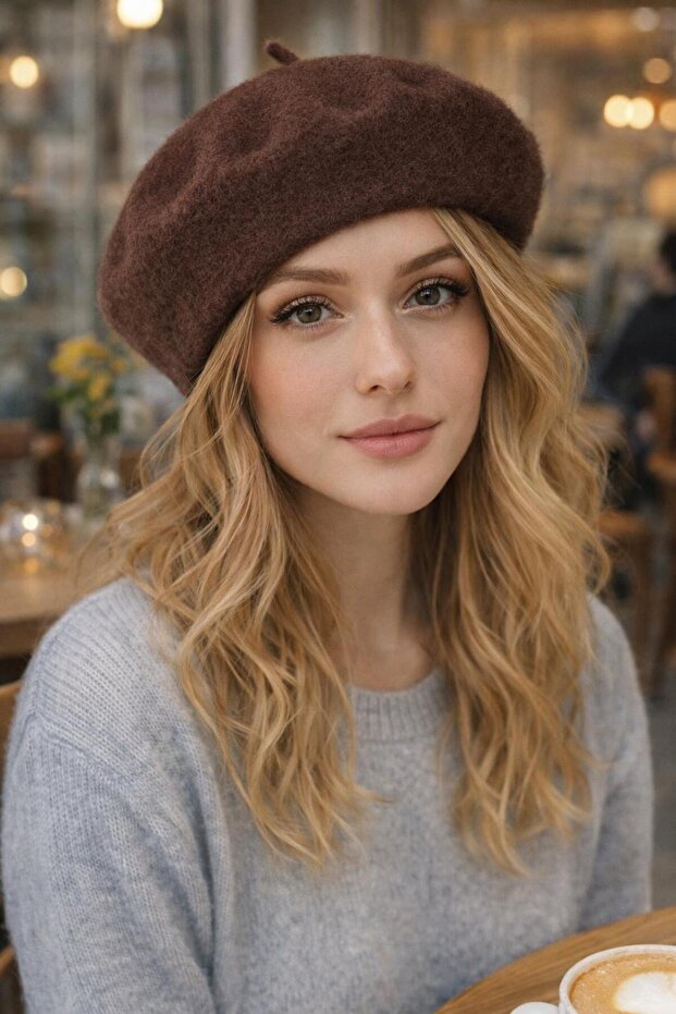 Brown New Yumoş Painter's Beret, Painter's Beret, Valentine's Day Gift